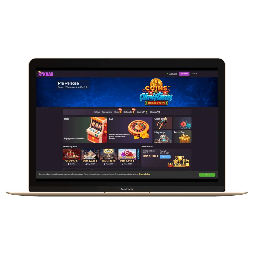 Главная страница официального сайта Sykaaa Casino